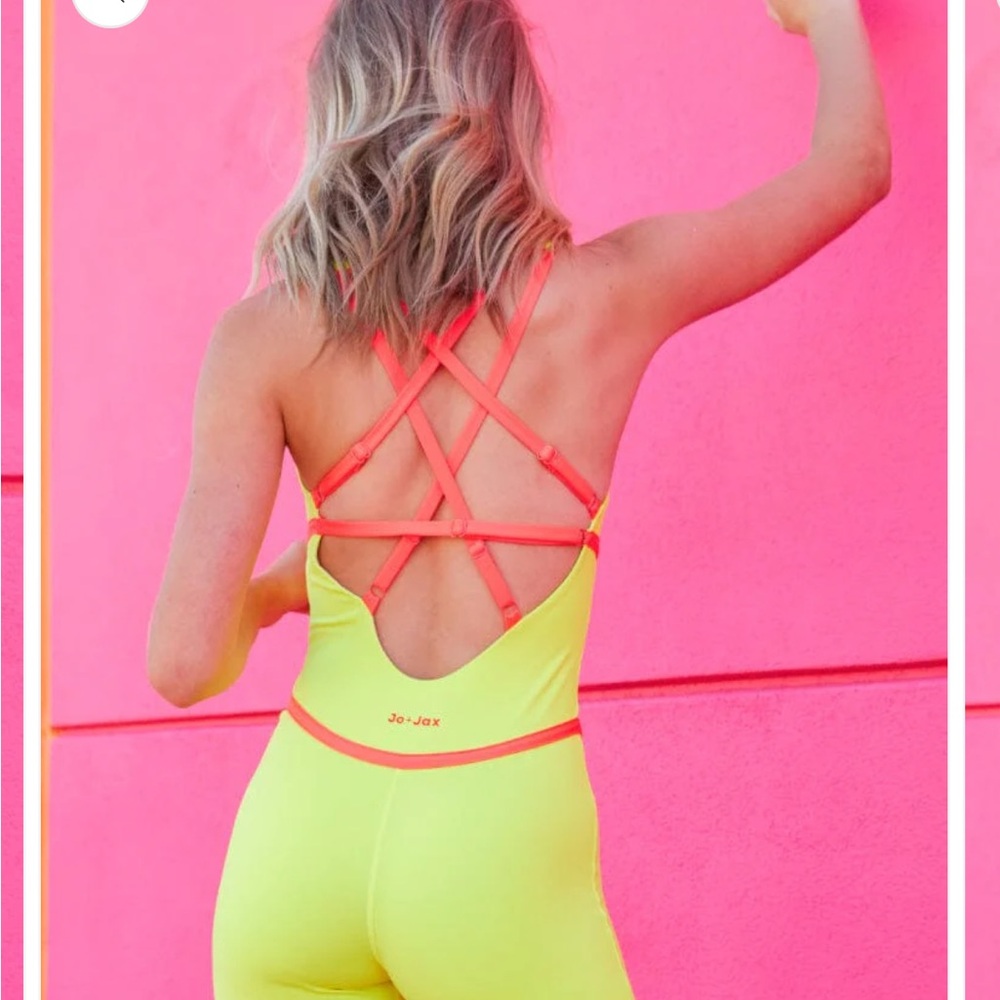 Jo+Jax Neon Yellow and Pink Strappy Unitard Leotard, YM